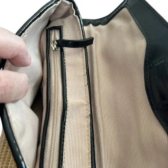 Ann Taylor Wicker Almond/Black Patent Leather Clutch With Silver Buckle Size OS - Picture 10 of 10